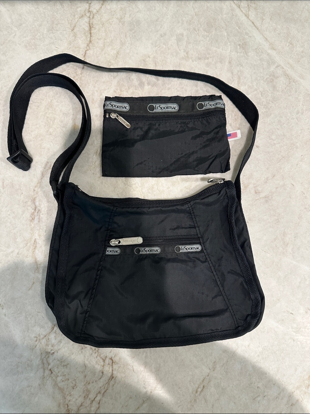 Lesportsac Black Nylon Messenger Crossbody with Removable Pouch